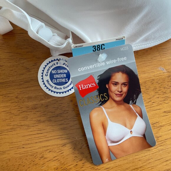 Size 38C Hanes white convertible wire-free lightly padded bra adjustable straps - Picture 8 of 12